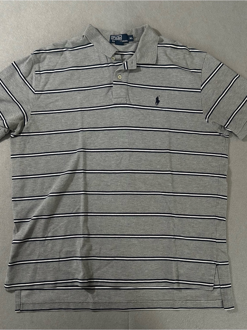 Polo Ralph Lauren Men's Striped Polo Shirt Grey Navy White Size XL Vintage